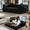 78.8" Convertible Sofa Bed,Corduroy Futon Couch with Storage Pocket,Folding Pull Out Futon Sofa, No Assembly Boneless Couch for Living Room,Black