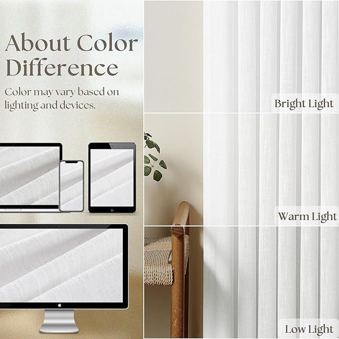 White Pinch Pleated Linen Curtains 102 Inches Long 60 Inch Width Linen Blend Light Filtering Window Curtains 102 Inch for Living Room Bedroom Patio Pinch Pleat Drapes Hooks Rings 1 Panel 60Wx102L