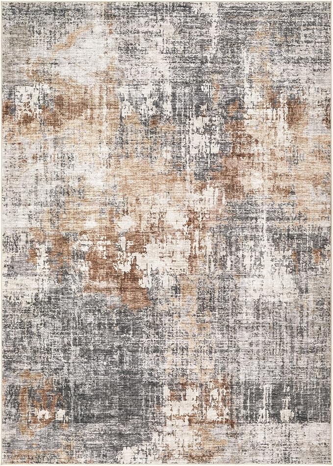 Area Rug Living Room Rugs - 5x8 Washable Large Soft Indoor Neutral Modern Abstract Low Pile Rug Carpet for Bedroom Dining Room Farmhouse Home Office - Grey Brown