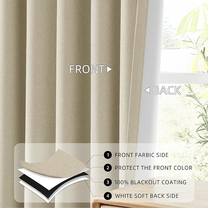 ChrisDowa 100% Blackout Tan Solid Curtains 54 Inches Long 2 Panels for Bedroom Living Room,Farmhouse Room Darkening Thermal Insulated Soundproof Grommet Top Window Treatment Drapes,52x54