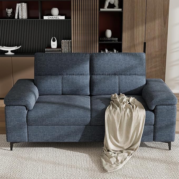71.25" Modern Sofa Couch for Living Room, Deep Seat Sofas with 8”Cushion, Comfy 2-Seater Chenille Loveseat with Convertible Armrest, Removable Sofa Cover, High Leg(Blue)