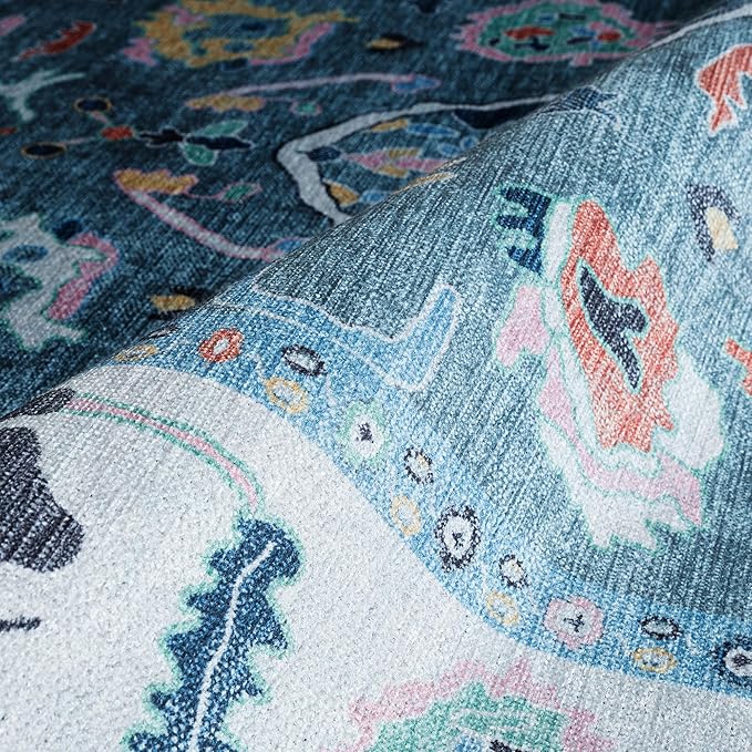 Fame Rugs Teal Modern Oushak Rug 3x5, Washable Vintage Turkish Colorful Oriental Antique Inspired Foldable Small Area Rugs, Luxury Living Room Bedroom (995T, 2'6" x 5')