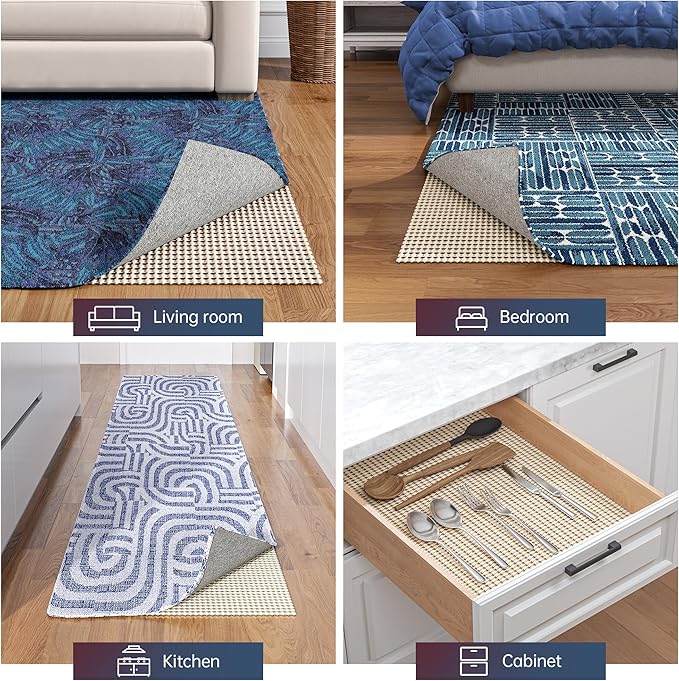 Non-Slip Rug Pad Gripper 2.5x12 Feet, Anti Skid Mat for Kitchen Hallway Runner Rug, Keeps Rugs in Position and Safe, Thick Cushioned Carpet Pad for Hardwood Floors Protection