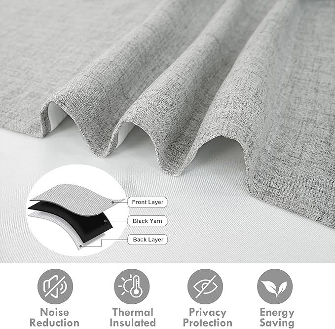 DriftAway Double Layer Linen Blackout Tie Up Curtains Thermal Insulated Fully Lined Balloon Roman Shade Bathroom Window Adjustable Rod Pocket for Small Window 31 Inch by 47 Inch Gray