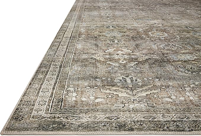 Loloi Layla Collection LAY-13 Antique/Moss 2'-6" x 7'-6" .13" Thick Runner Rug, Soft, Durable, Vintage Inspired, Distressed, Low Pile, Non-Shedding, Easy Clean, Printed, Living Room Rug
