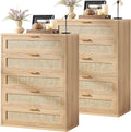 LEYAOYAO Rattan Dresser for Bedroom Set 2, 41" Tall Chest of Drawers, Modern 5 Drawers Boho Dressers with Storage, Light Oak Dresser Wooden Closet Organizer for Living Room, Hallway, Natural Wood