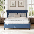 Christopher Knight Home Salus Linen Upholstered Queen Size Bed Frame with Headboard, Modern Queen Bed Frame and Headboard, Wooden Slats Support, Easy Assembly, No Box Spring Needed, Blue