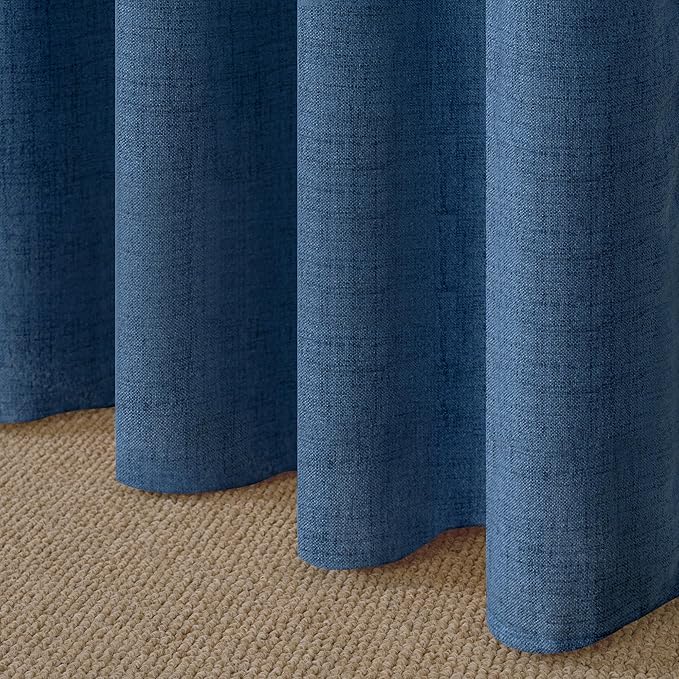 YoungsTex Navy Blue Linen Curtains 48 Inch Length, Short Light Filtering Semi Sheer Drapes with Bronze Grommet Privacy for Bathroom Living Room Window, 42 x 48 Inch, 2 Panels