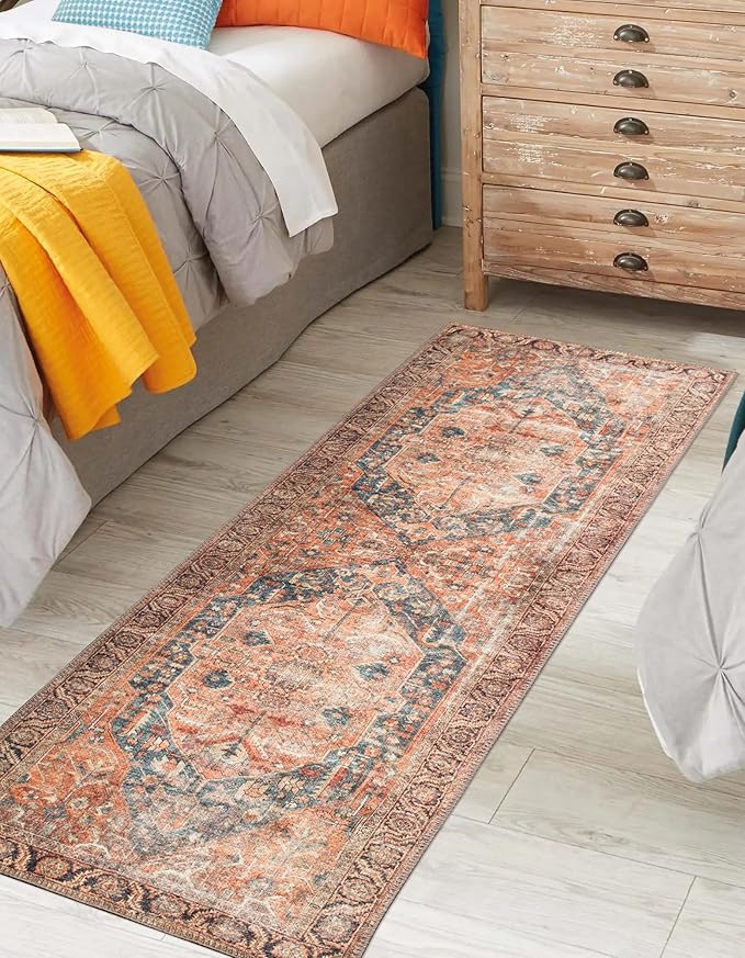 Keen Home Design 2x7 Rug - Machine Washable Runner Rug with Non-Slip Backing, Ideal for Hallway, Entryway, Kitchen, Laundry Room - Vintage, Easy Clean, Durable, Low Pile Rug - (2'6" x 7')