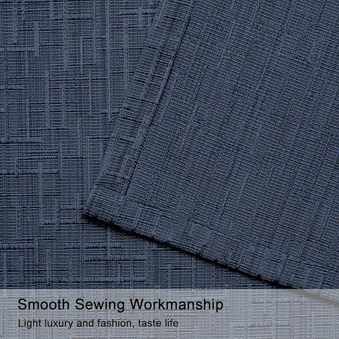 Jacquard Linen Curtains 84 inch Length 2 Panels Thick Faux Linen Blended Window Drapes Burlap Textured Curtains with Grommet for Living Room Bedroom Farmhouse (52x84 Navy) Natural