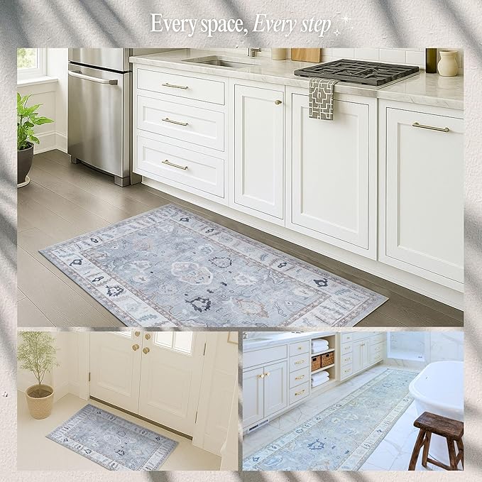 Fame Rugs Gray Modern Oushak Rug 8x10, Vintage Turkish Colorful Oriental Washable Antique Inspired Large Area Rugs, Luxury Living Room Bedroom (Gbeige, 7'6 x 10')