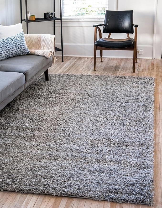 Unique Loom Solid Shag Collection Area Rug (10' x 13' 11" Rectangle, Cloud Gray)