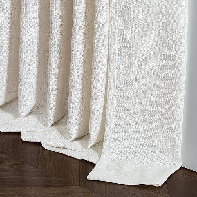 Natural Pinch Pleated Linen Curtains 2 Panels 63 Inch Length for Dining Living Room Memory Training Shaped Cream Birch Semi Sheer Short Pleat Drapes with Hooks Rings Bedroom Window Curtain 40x63