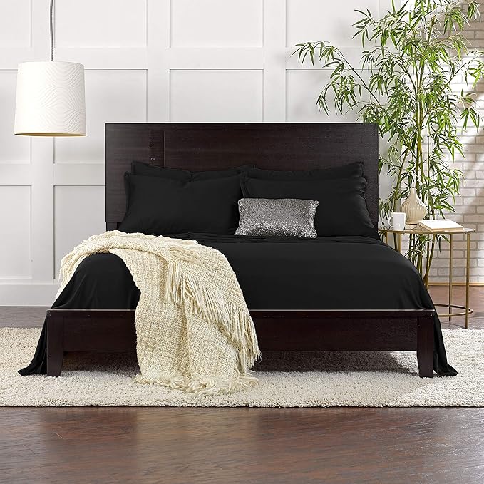 Pure Bamboo California King Sheets, Genuine 100% Organic Viscose Derived from Bamboo Bed Sheet Set, Soft & Cooling, Double Stitching, 2 Year Quality Promise (California King, Black)