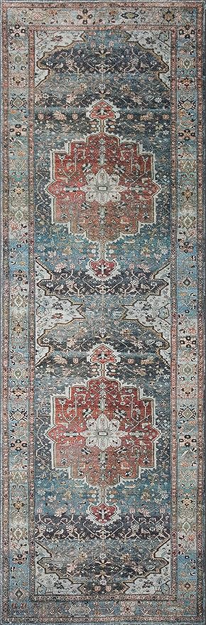 Loloi Margot Collection MAT-05 Ocean/Brick 2'-6" x 9'-6" Runner Rug feat. CloudPile, No-Shed Easy Clean Large Patterned Area Rug for Living Room, Bedroom, Dining Area