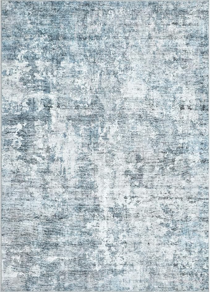 7x9 Area Rug for Living Room Washable Abstract Vintage Soft Thin Indoor Floor Non-Slip Carpet for Bedroom Dining Room Blue Grey