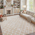 Ivory 6x9 Area Rug Moroccan Shag Living Room Washable Carpet Soft Non Shedding Neutral Boho Plush Pile Modern Large Throw Rug for Office Bedroom Dining Room Playroom