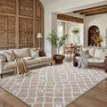 Beige 6x9 Area Rug Moroccan Shag Living Room Washable Carpet Soft Non Shedding Neutral Boho Plush Pile Modern Large Throw Rug for Office Bedroom Dining Room Playroom