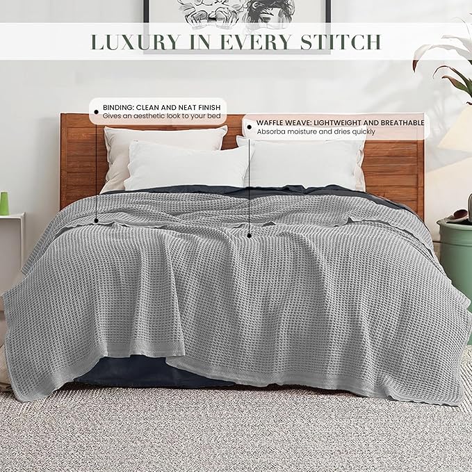 Salt Earth 100% Cotton Throw Blanket, King, 106"X92" Waffle Throws for Home, Bedrooms, Outdoor & Office Couch, Modern Room Decor Blankets, Lightweight, All Season Western Blanket (Scottish Grey)