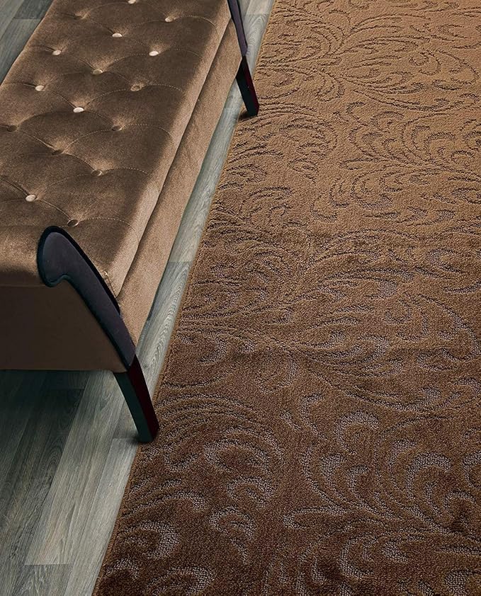 Custom Length Hallway Runner Rug,Slip Resistant,Floral Brown, 26 Inch X 5 feet, Sold and Priced Per Foot