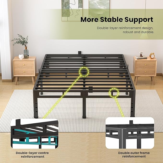 NKZ Twin Size Bed Frame 16 Inch, Metal Bed Frame & Box Spring 2 in 1 Platform with Round Corner Legs, 4000lbs Weight Capacity Reinforced Metal Frame, Headboard Hole, Noise-Free, Easy Assembly