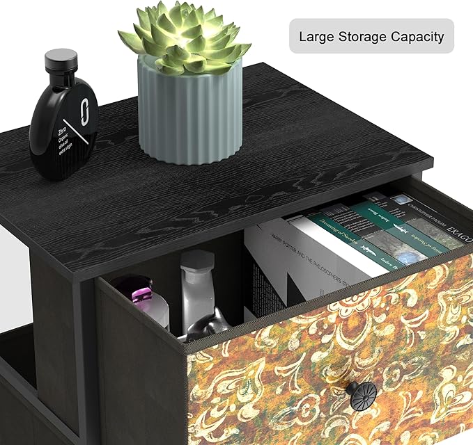 GiftGo Retro Dresser with Fabric Drawers Boho Mandala Flower Chest of Drawers Narrow Storage Tower for Small Spaces Gaps Bedroom Beautiful Nightstand Living Room Table (Mandala, 5 Drawers)