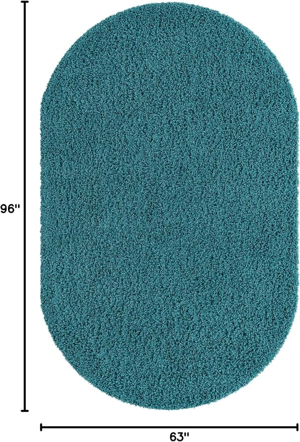 Unique Loom Solid Shag Collection Area Rug (5' 3" x 8' Oval, Deep Aqua Blue)
