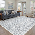 Navy Blue Area Rug 5x8 Machine Washable Vintage Living Room Distressed Non Slip Carpet Traditional Indoor Bedroom Retro Floral Accent Throw Large Rug for Office Kitchen Bathroom Dining Room