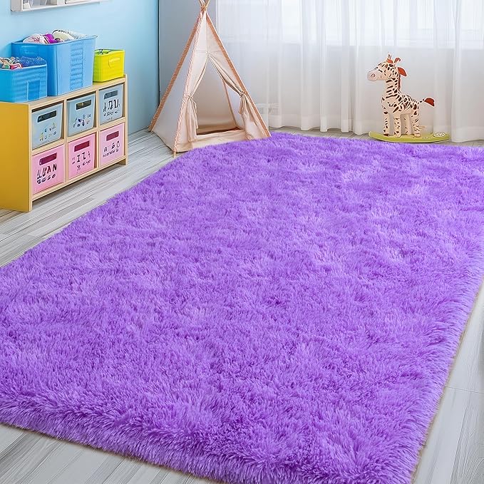 Shag Rugs 8x10 Purple Rug for Living Room Bedroom Decor, Large Fluffy Shaggy Rug for Kids Girls Dorm, Soft Fuzzy Plush Carpet