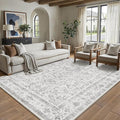 Grey 5x7 Area Rug Vintage Washable Living Room Carpet Non Slip Bedroom Indoor Office Low Pile Traditional Distressed Retro Accent Rug for Dining Room Bathroom Kitchen