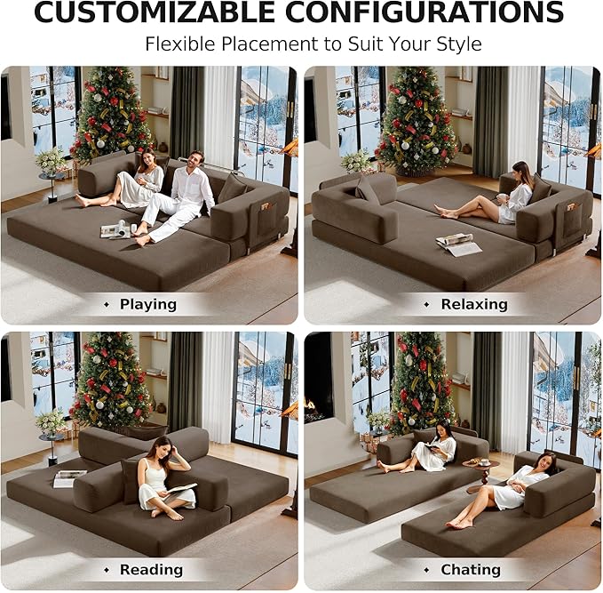 78.8" Convertible Futon Sofa Bed,Corduroy Futon Couch with Storage Pocket,Folding Pull Out Sofa,No Assembly Boneless Couch for Living Room,Brown