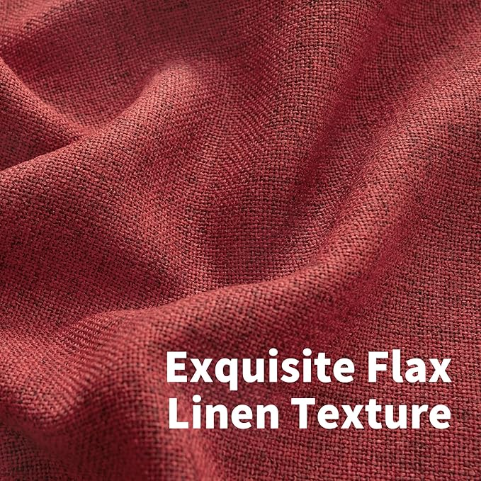 YoungsTex Red Linen Curtains 63 Inch Length for Living Room, Light Filtering Window Drapes with Bronze Grommet Semi Sheer Privacy for Bedroom, 42 x 63 Inch, 2 Panels