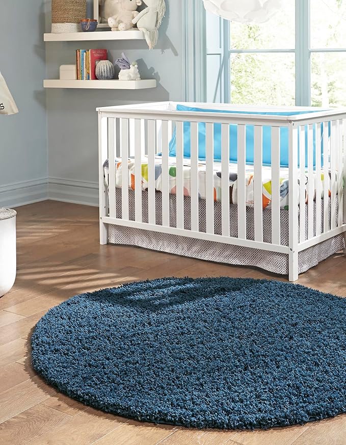 Unique Loom Solid Shag Collection Area Rug (3' 3" Round, Sapphire Blue/ Navy Blue)