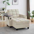 41.7" Chaise Lounge Chair Indoor, Oversized Boucle Upholstered Sofa Bed, Adjustable Backrest Deep Seat Reading Chair, Sofas Couches for Living Room with Storage, Cup Holders & 360° Swivel Side Table