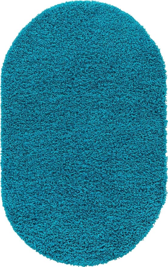 Unique Loom Solid Shag Collection Area Rug (3' 3" x 5' 3" Oval, Turquoise)