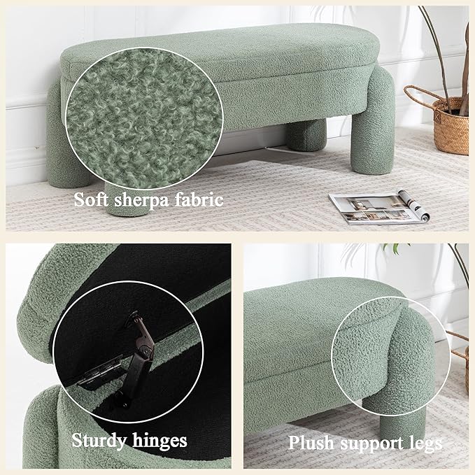 Ottoman with Storage, Large Foot Rest Ottoman Storage Bench,End of Bed Bench,Upholstered Seating,for Entryway, Hallway, Living Room,Bedroom (Green)