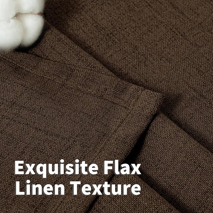 YoungsTex Brown Linen Curtains 80 Inch Length for Living Room, Chocolate Light Filtering Drapes Semi Sheer with Bronze Grommet Privacy for Bedroom Farmhouse Decorative, 52 x 80 Inch, 2 Panels