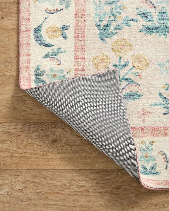 Loloi Rifle Paper Co. Eden Collection EDE-01 Mughal Rose Blush 2'-6" x 11'-6" Runner Rug feat. CloudPile™