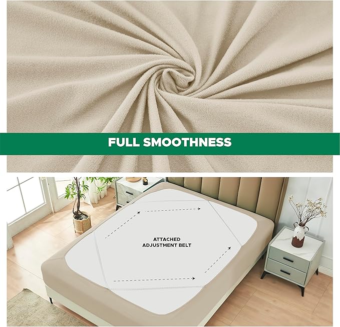 Biscaynebay Decorative Box Spring Cover Full & Full XL Size, Light Camel Luxurious Jersey Knitting Stretchy Wrap Around 4 Sides Bed Skirt for Home/Hotels, Easy Fit Wrinkle Free Machine Washable