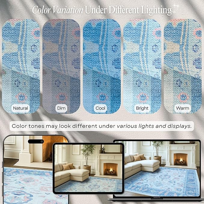 Fame Rugs Blue Modern Oushak Rug 5x7, Washable Vintage Turkish Colorful Oriental Antique Inspired Area Rugs, Luxury Living Room Bedroom (995BB, 5' x 7')