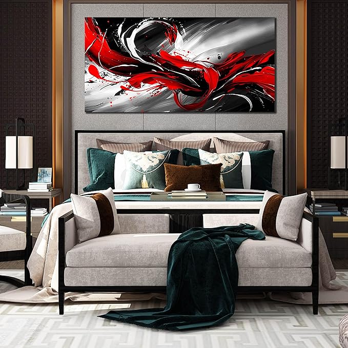 Black White and Red Abstract Print Picture Painting Large Canvas Wall Art for Living Room Bedroom Framed Canvas Wall Decor Modern Room Abstract Wall Decorations Artwork Size 30x60 Ready to Hang