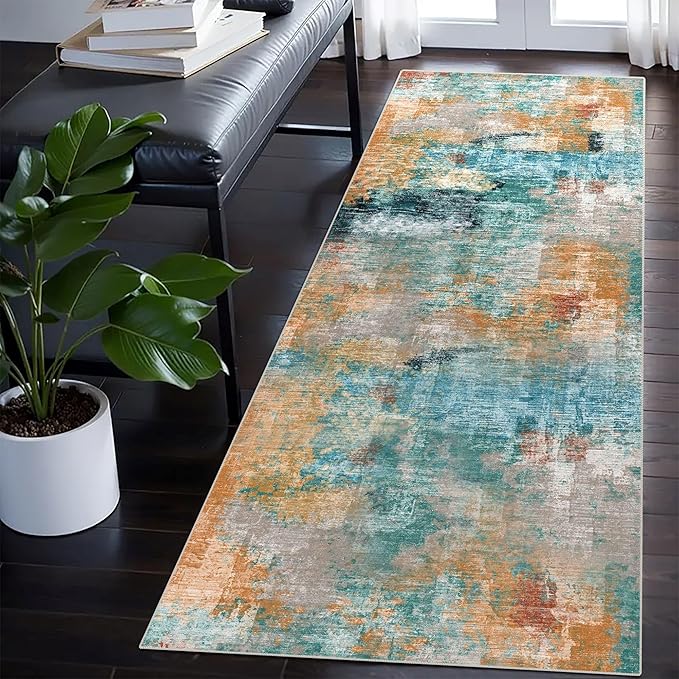 vivorug Runner Rug 2'x7' Machine Washable Non-Slip Runners for Hallways Kitchen Entryway Laundry Room Modern Abstract Carpet Hallway Runner, Rosy Clouds
