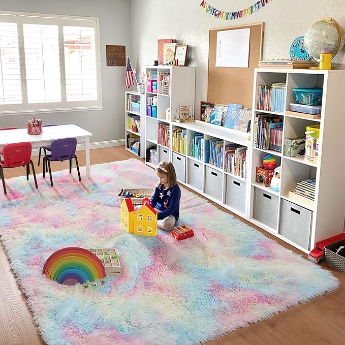 PAGISOFE 9x12 Rainbow Large Area Rug,Plush Rugs for Bedroom Girls,Shaggy Carpet for Kids Room,Fuzzy Nursery Rug for Baby's Toddler's Room,Clorful Room Decor for Teenage Pastel Princess Rug