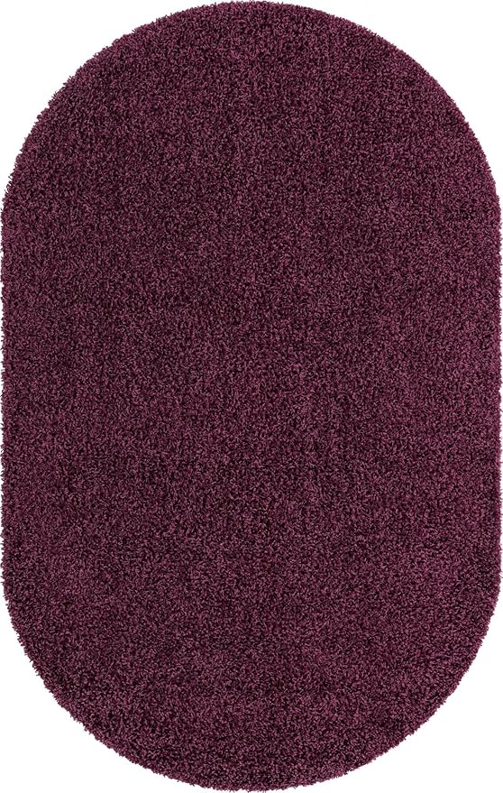 Unique Loom Solid Shag Collection Area Rug (5' 1" x 8' Oval, Eggplant Purple)