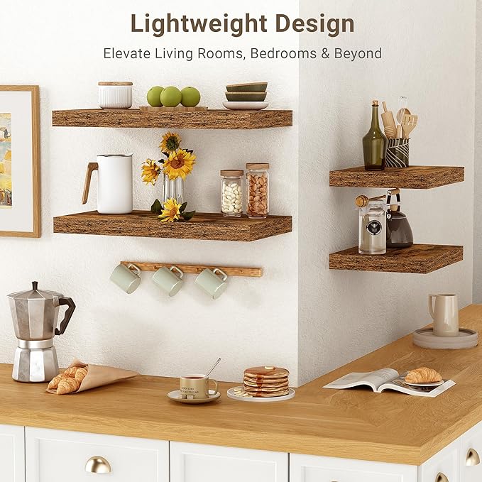 Vivelove 10 Inch Deep Floating Shelves 10 inch Long, 10 x 10 Wide Wall Shelves with Invisible Brackets, for Bedroom Bathroom Living Room Kitchen Office, Farmhouse Home Decor, Set of 2, Rustic Brown