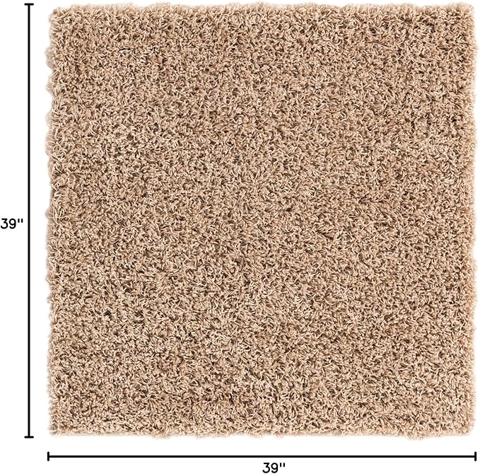 Unique Loom Solid Shag Collection Area Rug (3' 3" Square, Taupe)