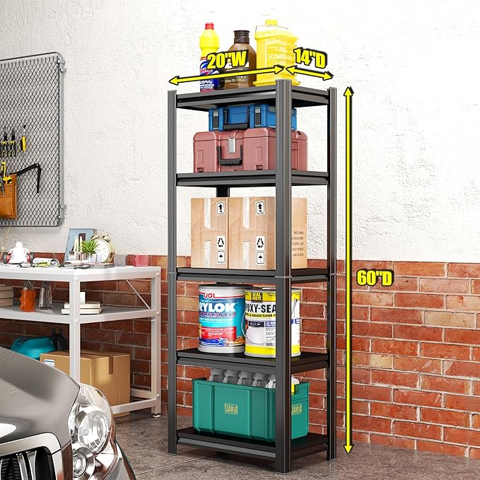 63''Storage Shelves, Garage Metal Shelving Unit, Adjustable, Double-Layer Column with Reinforced Ribs, Heavy-Duty, Capable of Bearing 3000 lbs, Suitable for Garage, Warehouse, Kitchen Storage