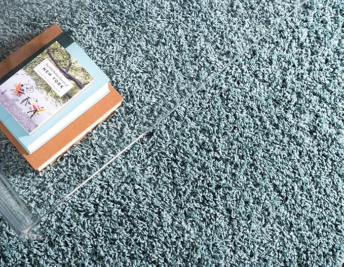 Unique Loom Solid Shag Collection Area Rug (9' x 12' 2" Rectangle Light Slate Blue)