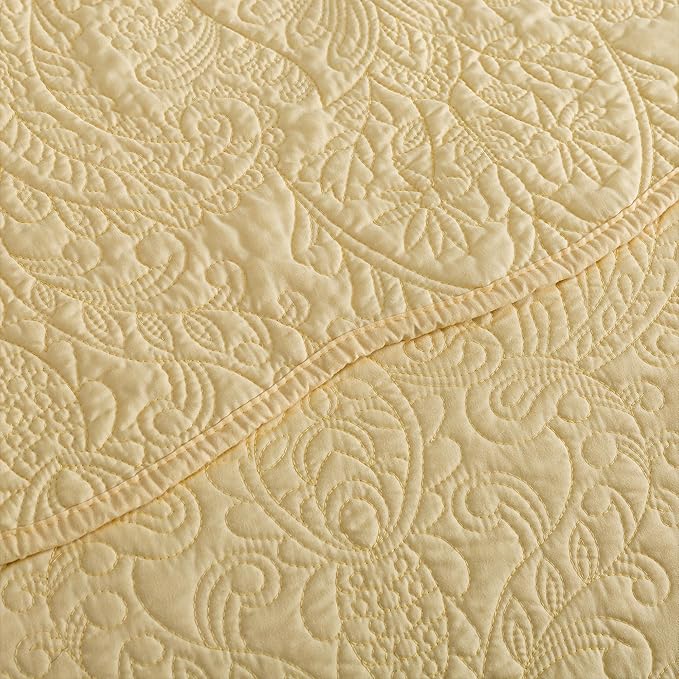 HoneiLife Queen Size Quilt Sets - 3 Piece Queen Quilt Bedding Set Microfiber Quilt Set Lightweight Bedspreads Reversible Coverlets Retro Bed Cover Floral Bedding Set All Season Quilts-Yellow