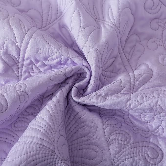 HoneiLife Quilt Sets King Size - Microfiber Bedspreads for King Bed, 3-Piece Lightweight Coverlets, Retro Bedlinen Sets, King Quilt Bedding Set All Season Use-Light Purple